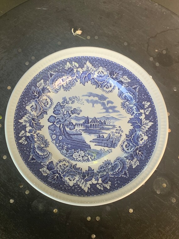 Two blue bowls, enameled ceramic and pewter cups, vintage artisanal and oriental