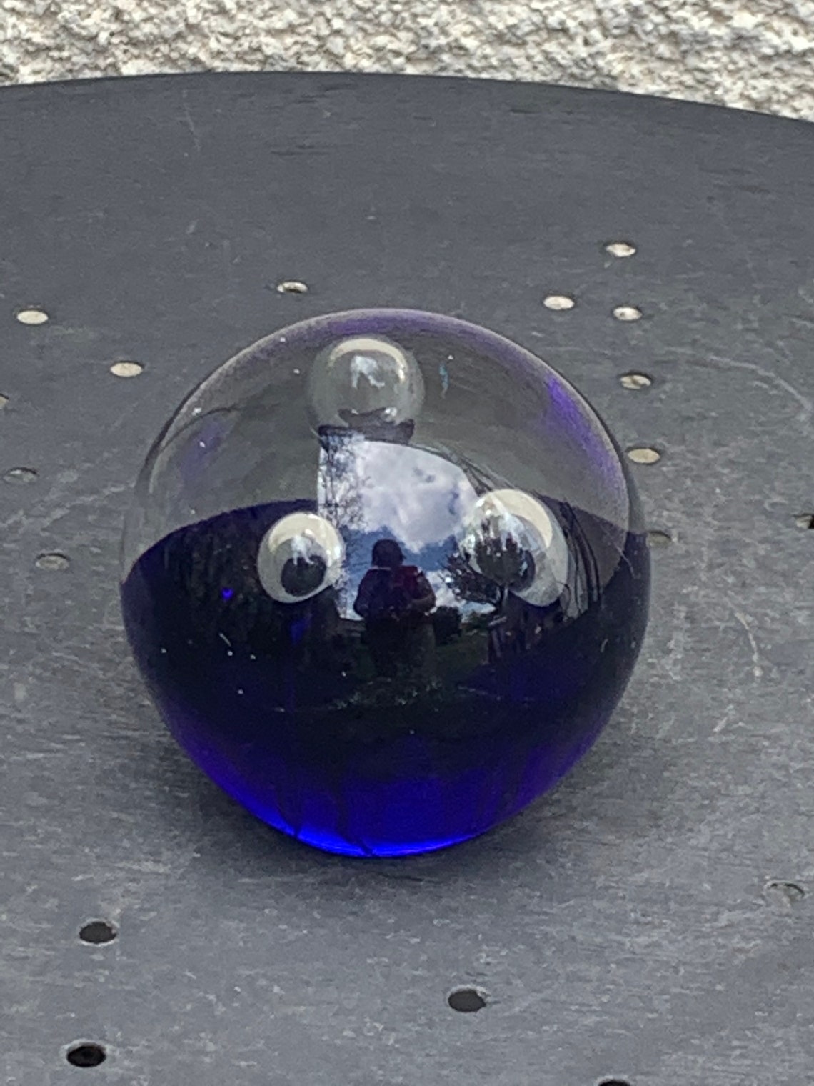 Glass ball in navy blue glass and transparent shape of drops Etsy