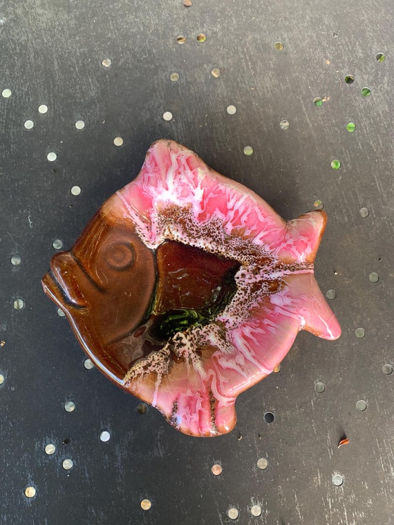 Enameled ceramic fish, vintage Vallauris style barbotine