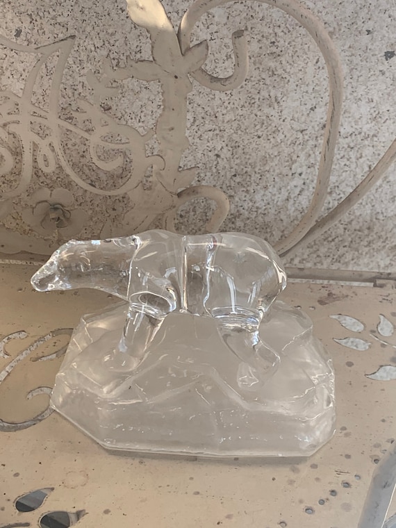 Vintage Clear Crystal Glass Polar Bear Paperweight