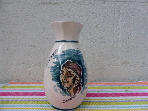 Vase, mud, Quiberon, the pirate, vintage 1950, pottery hand painting