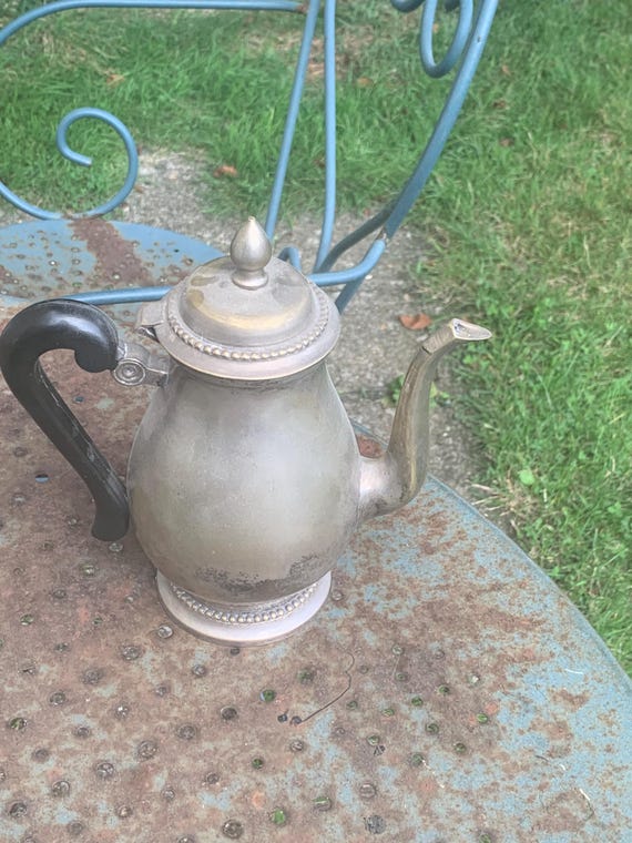 Pewter coffee pot, blackened wooden handle, Art Deco