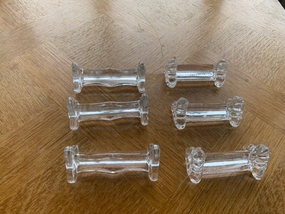 7 vintage transparent glass knife holders 1960, two different models, see photos