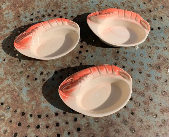 3 crayfish cups in enameled ceramic, barbotine, charles amand, vintage