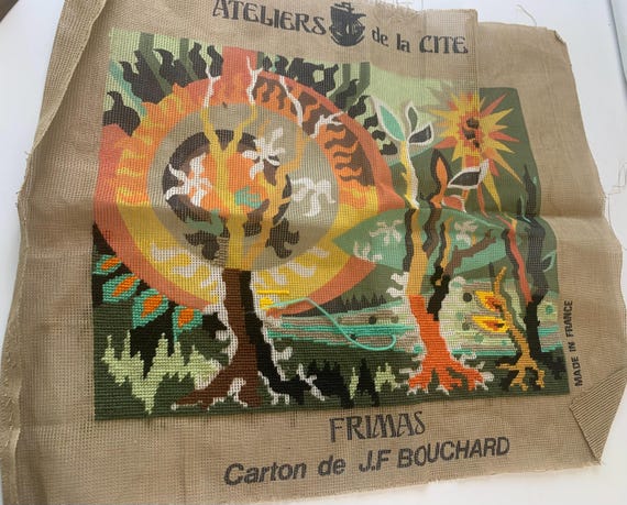 Large Frimas cardboard canvas by JF Bouchard, Ateliers de la Cite, made in France, vintage