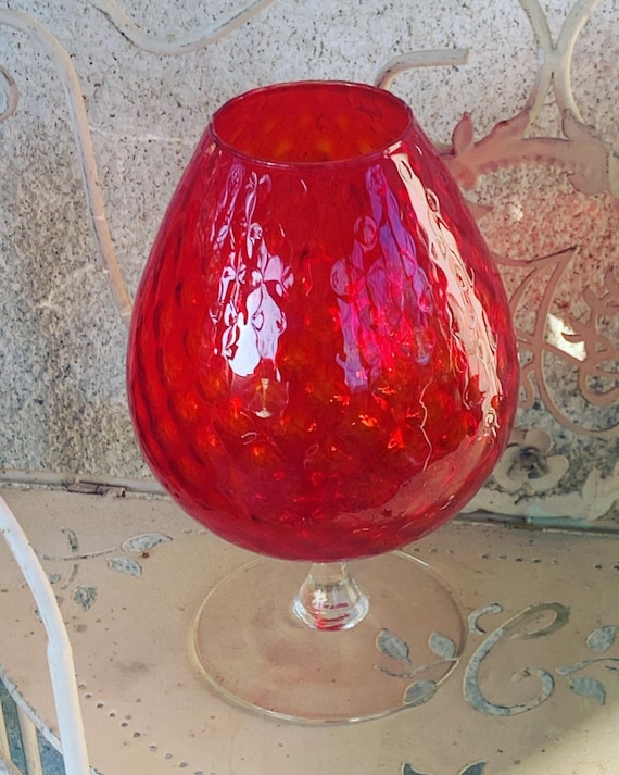 Empoli vase in red glass and transparent base, made in italy, vintage