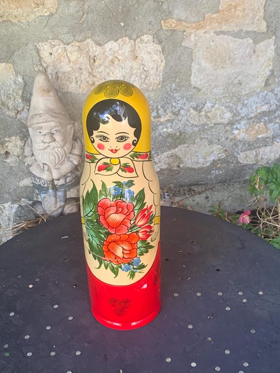 Russian doll, wooden matriochka, hand painted, folkloric and vintage