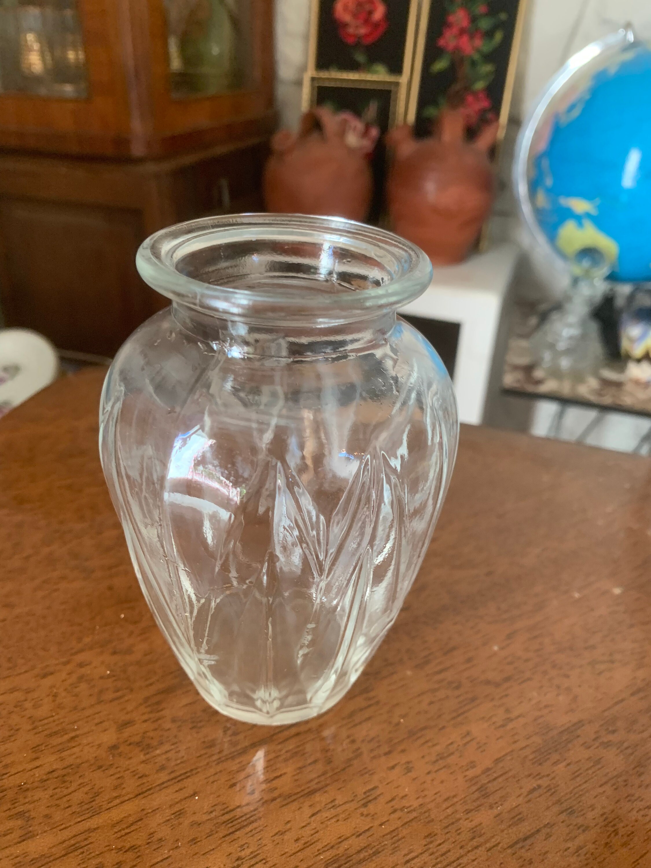 Vase A Jacinthe en Verre Transparent, Moulé Vintage