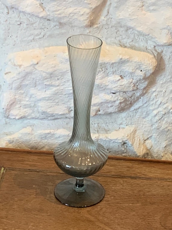 Vintage gray twisted glass soliflore vase 1960