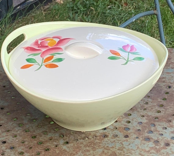 Soup tureen, Gien France, princess model, in enameled ceramic, floral pattern, roses, hand painted, vintage and design