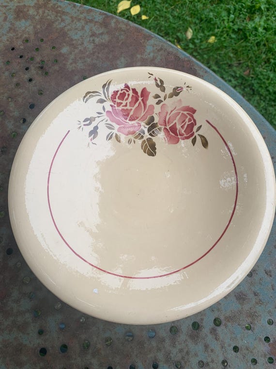 Two hollow dishes, fruit bowls, Flore model, KG Luneville, stenciled and hand painted pattern, art deco