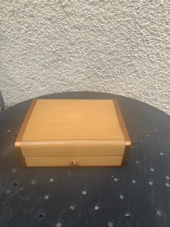 System box, cigarettes, jewelry or business cards, in wood and vintage metal 1960