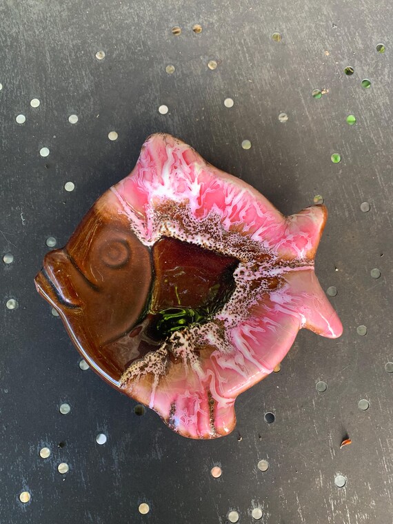 Enameled ceramic fish, vintage Vallauris style barbotine