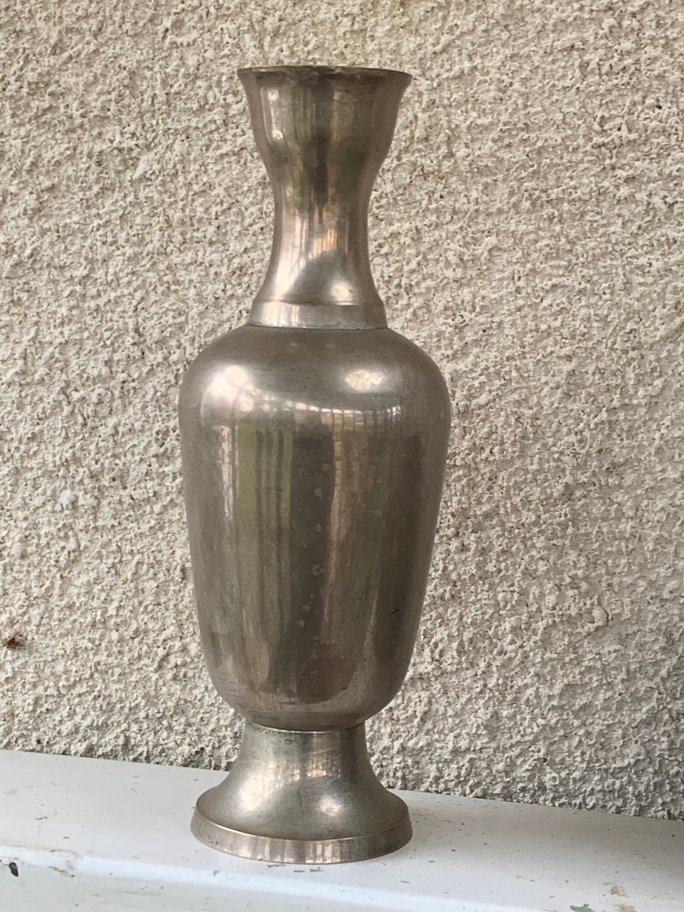 Grand Vase en Etain, Metal Couleur Argent, Vintage et Design
