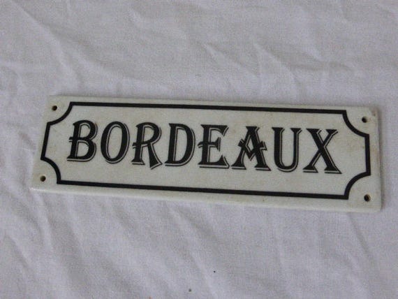 Charming BORDEAUX enamelled ceramic door plate for door or wine box or cellar or kitchen .... black ART DECO style lettering