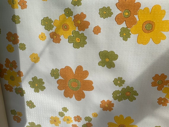 Vintage wallpaper 1970, wallpaper, orange, green and yellow flowers about 7 meters