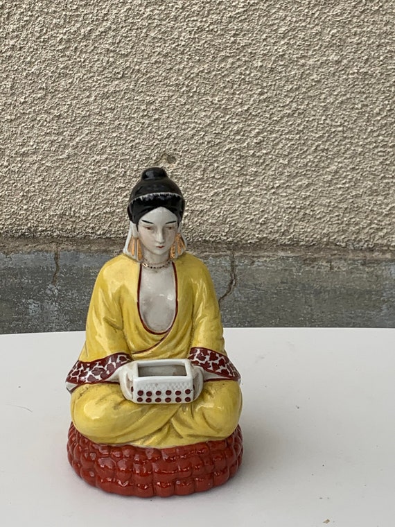 Woman statuette Incense holder or lamp base, porcelain