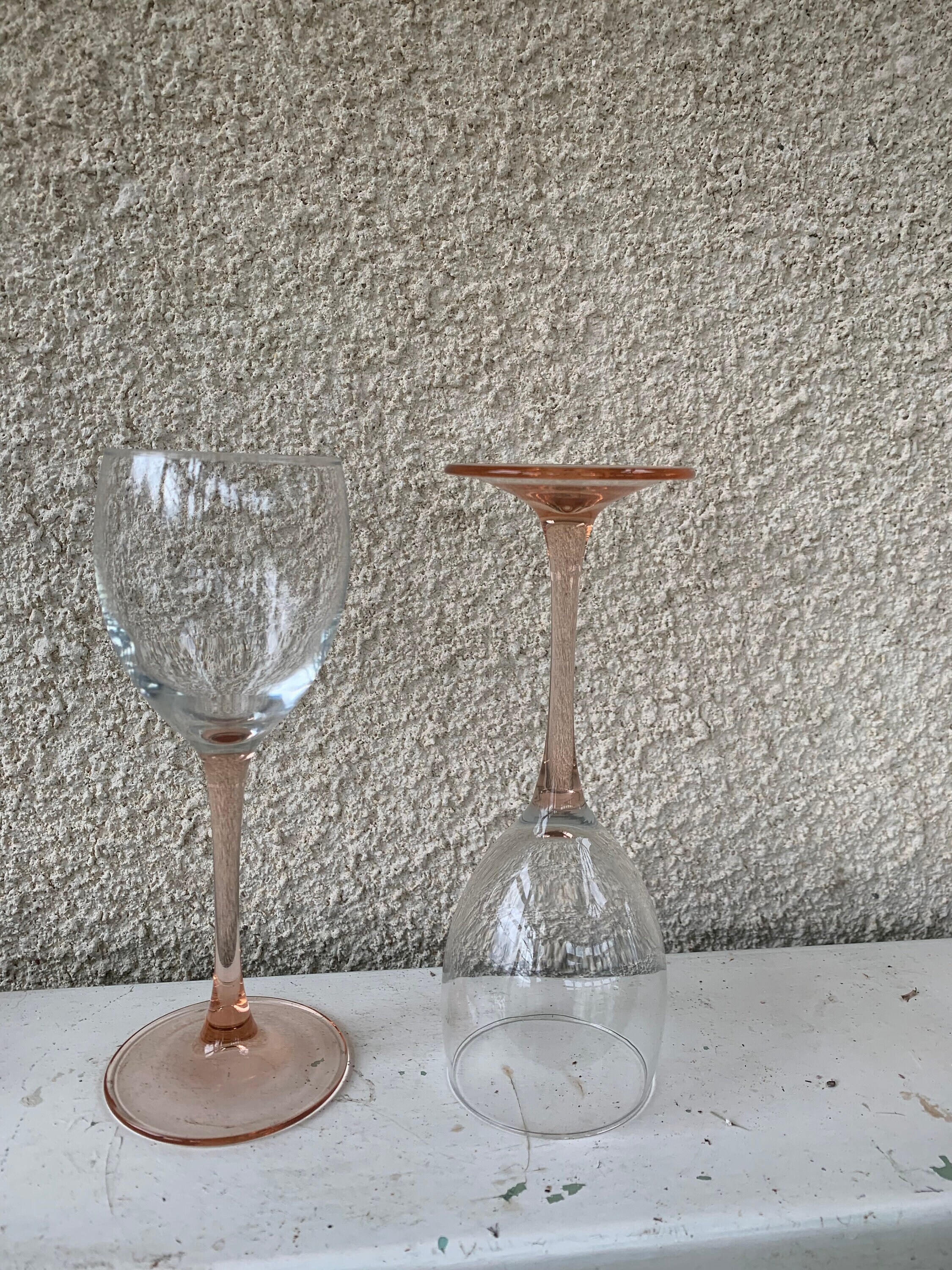 7 Verres A Vin Ballons, en Verre Transparent et Base Rose Vintage