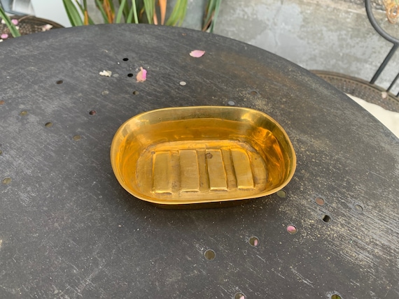 Soap dish in old golden brass,