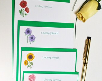 Custom Watercolor Flower Note Card Set With Name Personalized ...