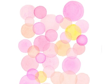 Bubble art print. Watercolor bubbles painting. Abstract pink bubbles. Bubbles modern art. Kids room art. Girls room art. Bathroom wall art.