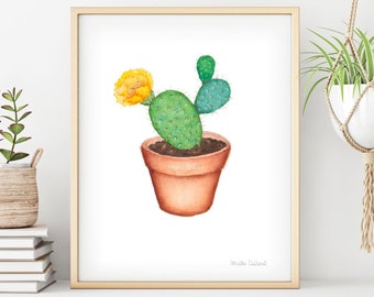 Cactus art print. Cactus watercolor painting. Succulent wall art. Botanical print. Plant illustration. Modern plant art. Apartment decor