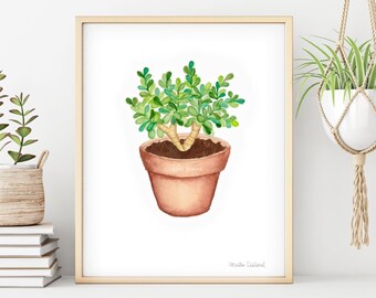 Succulent watercolor art print. Cactus painting. Plant wall art. Cute botanical print. Potted cactus illustration. Modern plant room decor.