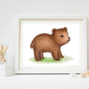 Bear art print. Woodland nursery art. Kids room decor. Brown bear watercolor painting. Woodland forest animal art. Baby bear illustration.
