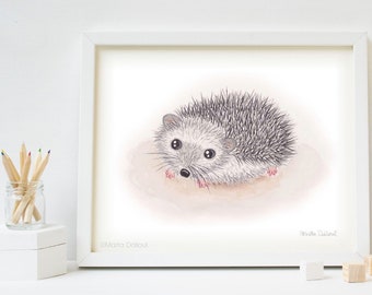 Baby animal print. Woodland nursery art. Hedgehog watercolor painting. Children room wall art. Kids forest room decor. Baby shower gift.