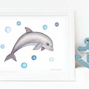 Dolphin art print, under the sea nursery, dolphin watercolor painting, nursery decor, dolphin wall art decor, florida dolphin watercolor art