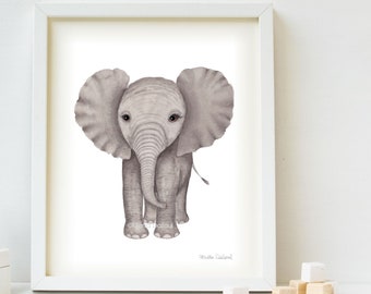 Baby elephant art print. Safari nursery print. Baby animal watercolor painting. Nursery wall art decor. Jungle animal nursery art. Kids room