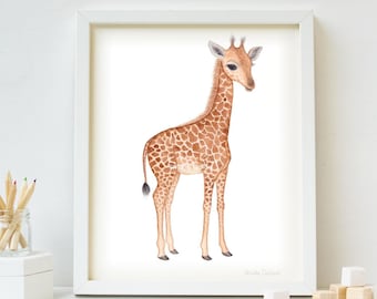 Baby giraffe art print. Safari nursery print. Baby animal watercolor painting. Nursery wall decor. Jungle animal nursery art. Zoo kids room.