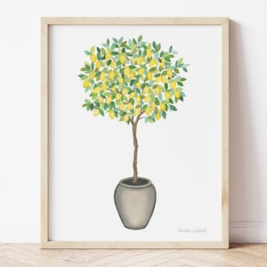 Lemon tree watercolor art print. Lemon branch painting. Kitchen decor. Rustic Italian botanical wall art. Mediterranean gift. Greece travel.