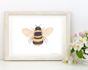 Bumble Bee Watercolor Painting, Nursery Art Print