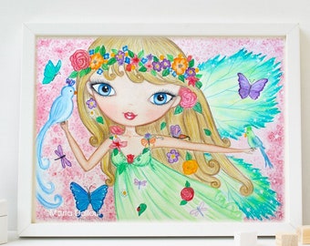 Fairy Art print. Girls room art decor. Nursery art. Watercolor fairy painting. Fairy whimsical illustration. Art for girls. Girls artwork.