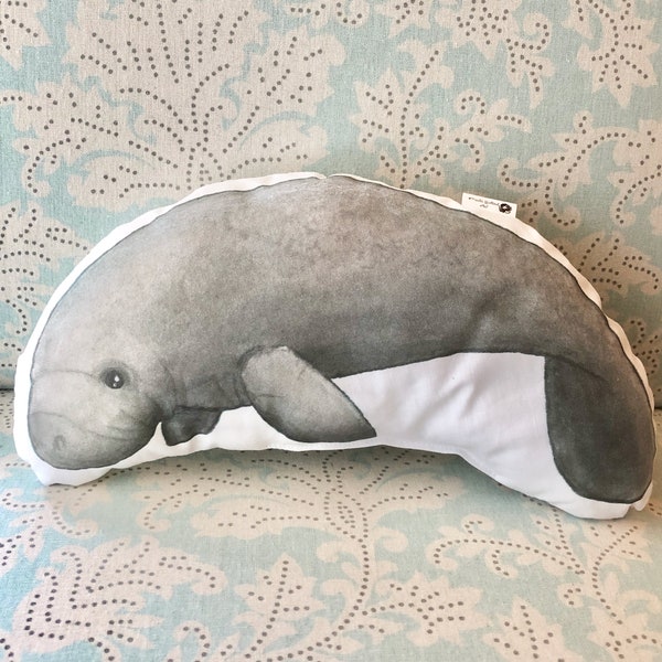 Manatee Pillow | Combed Cotton, Original Watercolor, Nursery Decor