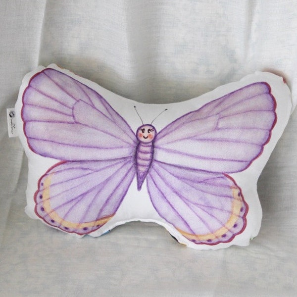 Butterfly nursery pillow plush. Organic cotton baby pillow. Garden nursery decor. Gift for girls. Butterfly stuffed animal. Baby shower gift