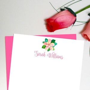 Personalized tropical stationery set. Personalized note cards set. Hibiscus flower stationary. Personalized gift for girls Custom stationery