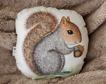 Squirrel pillow. Woodland nursery decor. Animal pillow. Kids room decor. Baby shower gift. Whimsical nursery decor. Squirrel soft toy decor.