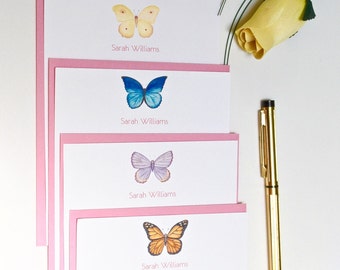 Butterfly personalized stationery set. Personalized note cards set. Note cards gift for girls. Custom stationery. Butterfly note cards set.