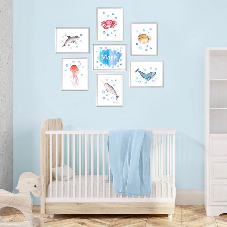Under the sea nursery art set. Ocean nursery wall art