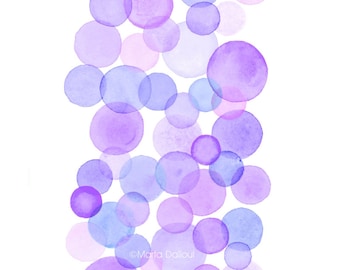 Bubble art print. Watercolor bubbles painting. Abstract purple bubbles. Bubbles modern art. Kids room art. Girls room art Bathroom wall art