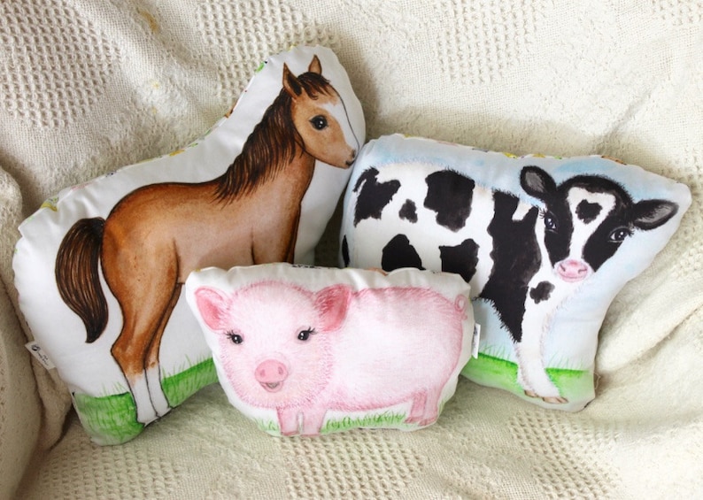 Animal Pillow. Cow Pillow. Organic Cotton. Cow Plush. Farm Etsy