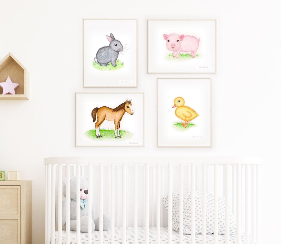 Nursery Animal Print, Farm Animal Art Set, Barn Nursery Art Decor, Baby