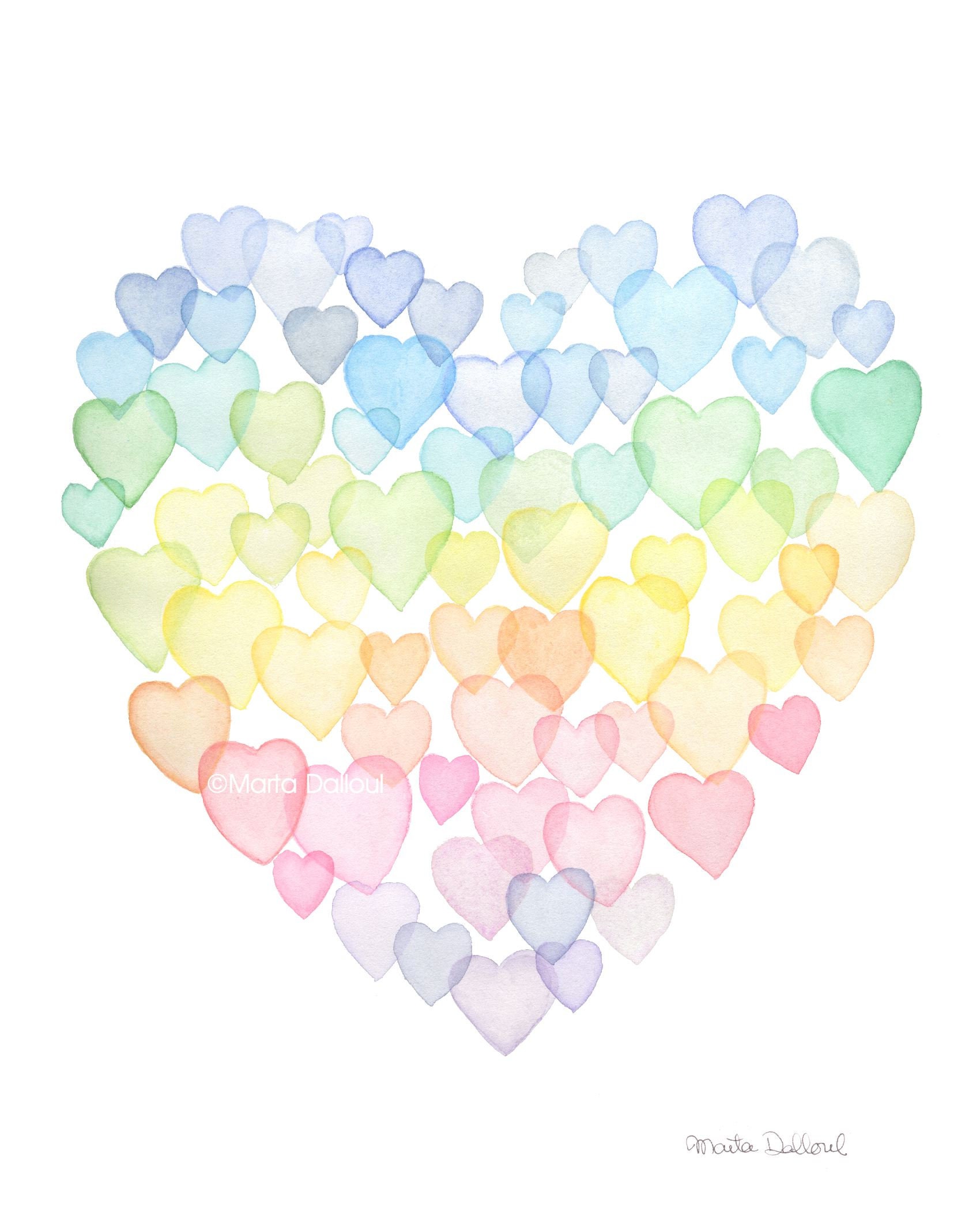 Matheu Rainbow Watercolor Heart by - Wrapped Canvas Painting Ebern Designs Size: 12 H x 12 W x 1.25 D