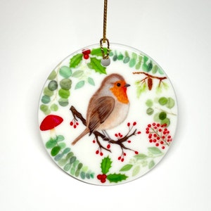 Robin ceramic ornament, Christmas tree bird decoration, Gift for her, Bird lover gift, Christmas decor, Gift for mom, Present for nana woman