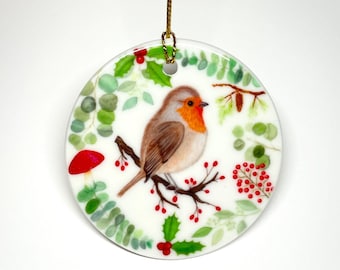 Robin ceramic ornament, Christmas tree bird decoration, Gift for her, Bird lover gift, Christmas decor, Gift for mom, Present for nana woman