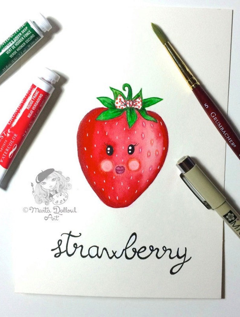 Strawberry fruit art print. Fruit nursery kids girls room art Etsy