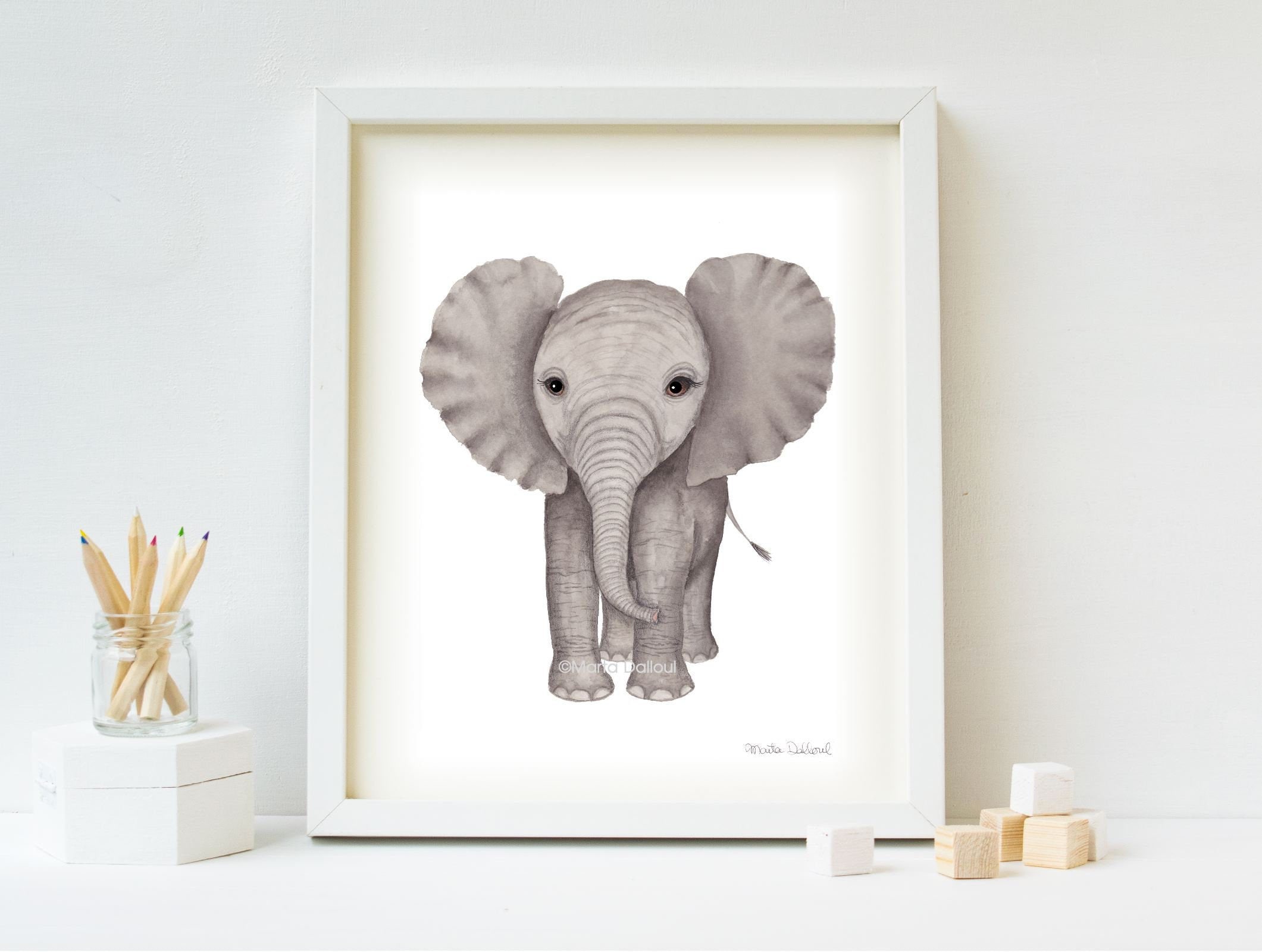 Baby elephant art print. Safari nursery print. Baby animal | Etsy