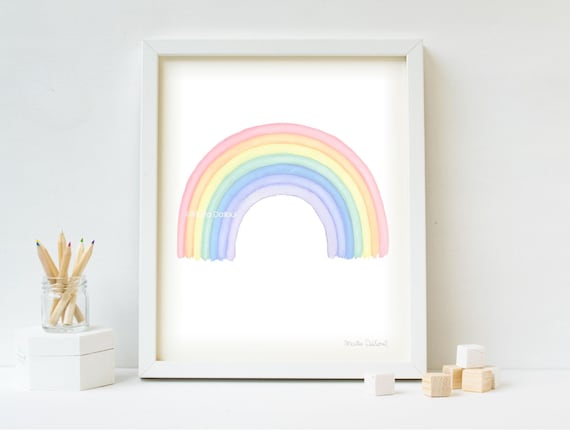 Pastel Rainbow Decor. Rainbow Art Print. Personalized Girl Wall Art.  Rainbow Watercolor Painting. Girl Room Decor. Custom Rainbow Wall Art. 